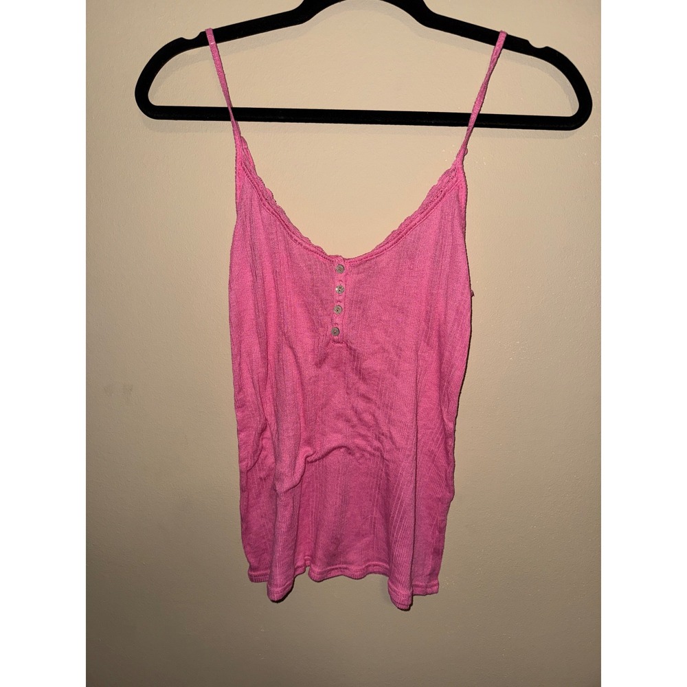 Victoria's‎ Secret Pink Ribbed Henley Camisole Lace Trim Tank Top Medium Y2K